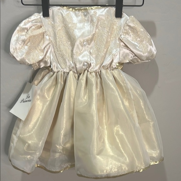 Vintage Dress Baby Toddler Girl Party Easter Gold Puff Sleeve Fancy Formal - Picture 4 of 9